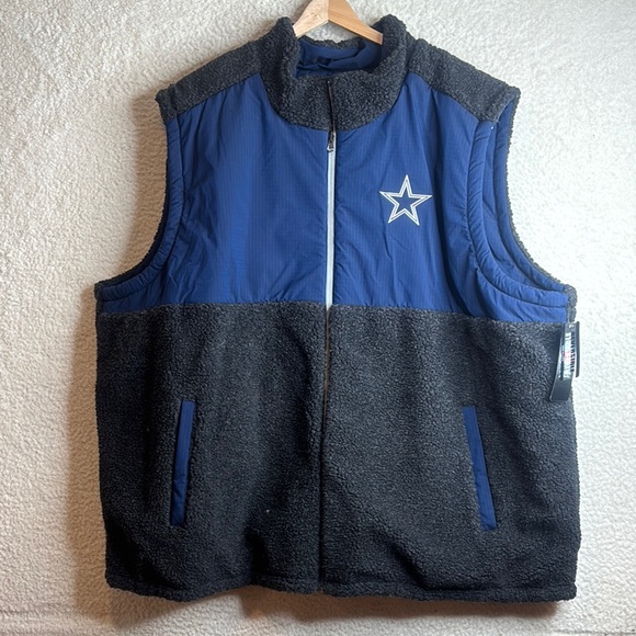 NWT NFL Mens Blue And Black Zip Up Reversible Vest Size 5XL